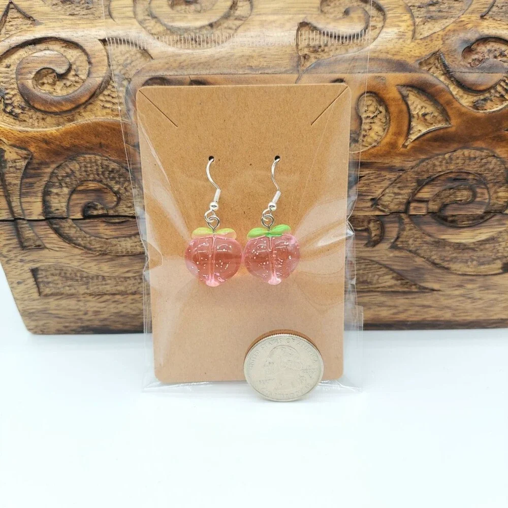 3D Peachy Peach Earrings Y2K Tropical Cottage Spring Summer Boho - Picture 2 of 2